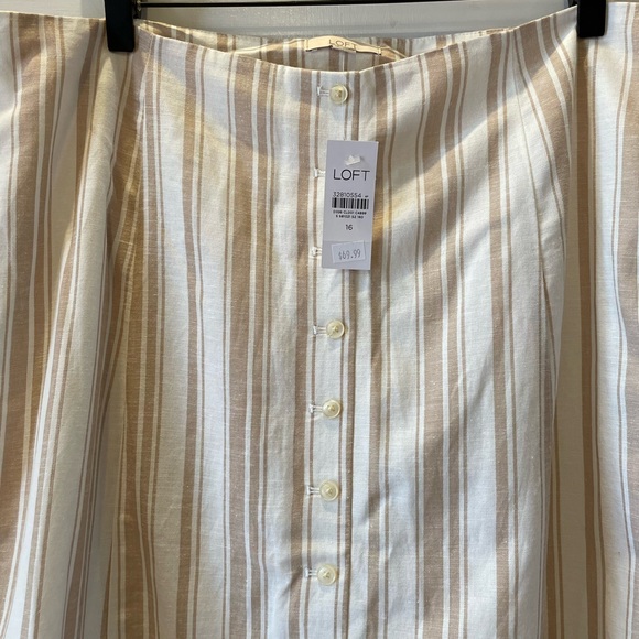NWT Loft Linen Blend Midi Skirt Beige and White Size 16 - Picture 2 of 5